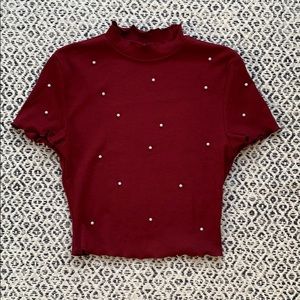 Shein red pearl crop top